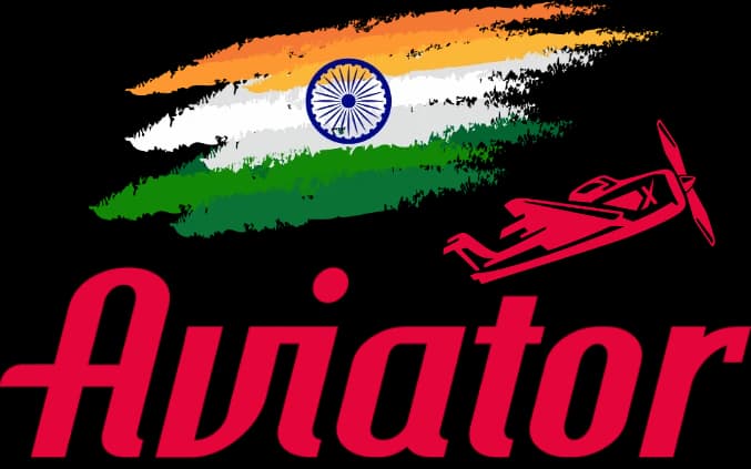 Aviator logo with airplane over Indian flag brushstroke design representing legality of Aviator game in India